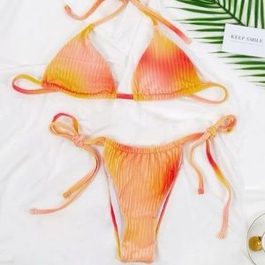 SHEIN Velvet Ombre Triangle Tie Side Bikini Swimsuit
